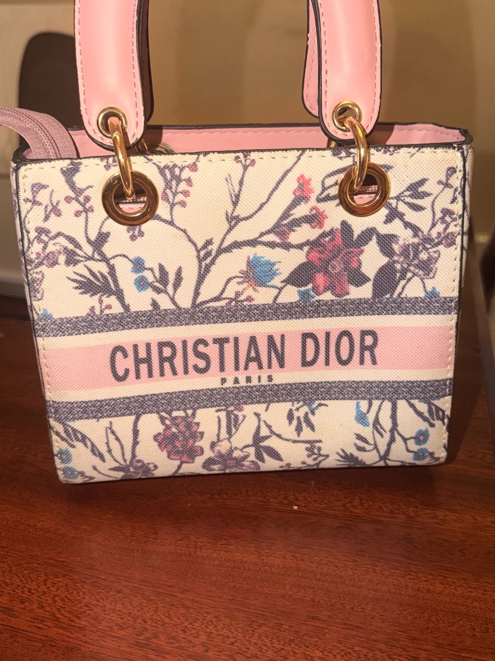 Dior Cream and Pink Floral Canvas Tote - Picture 4 of 5
